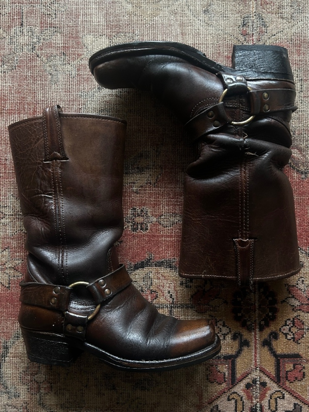 Vintage Y2K Frye Brown Leather Harness Boots Sizer 7